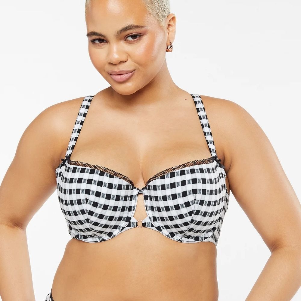 Savage Fenty X Gingham padded low balconette Bra 34D logo check print NWT packgn